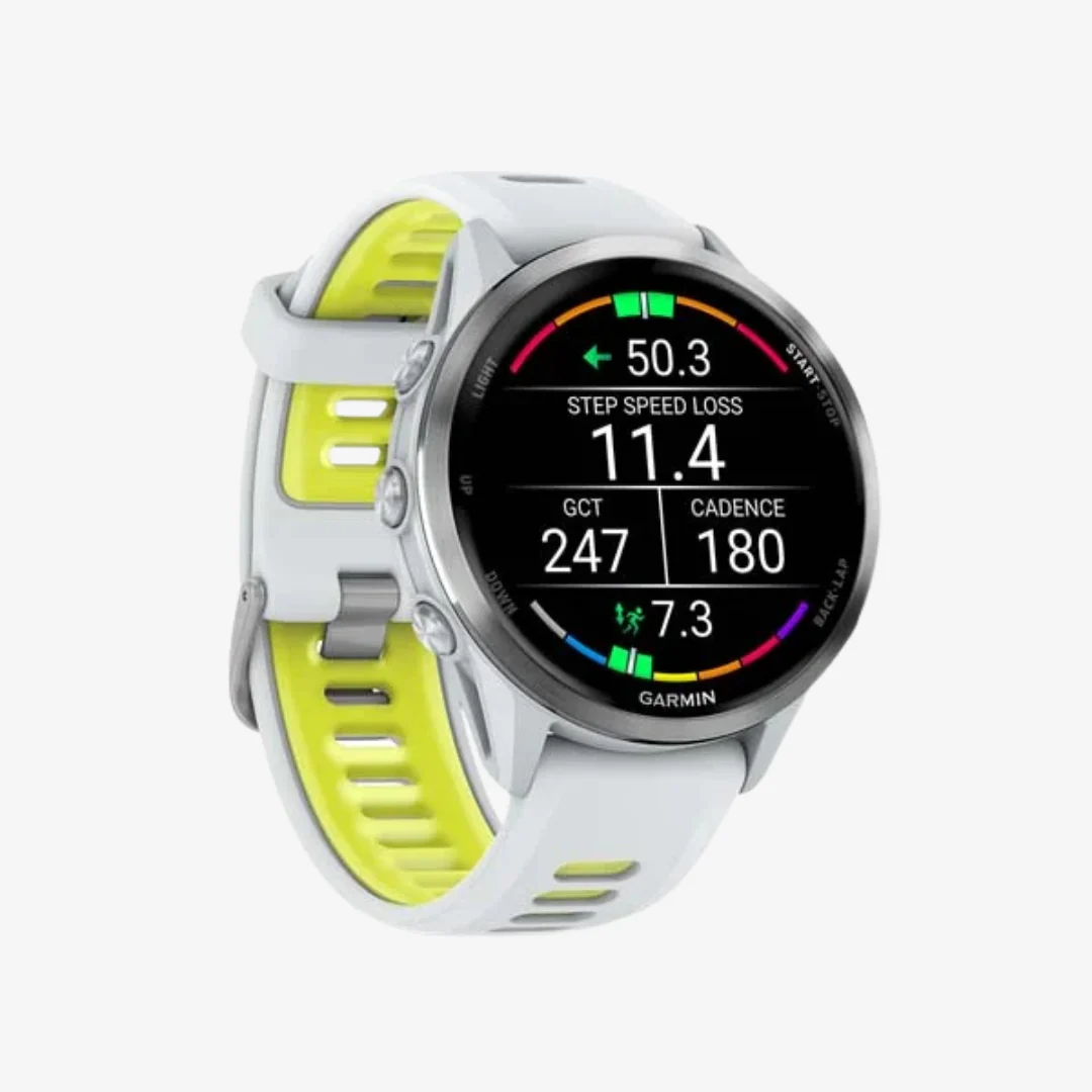 Forerunner® 970 - Titanium with Whitestone Case and Whitestone/Translucent Amp Yellow Band - Image 3
