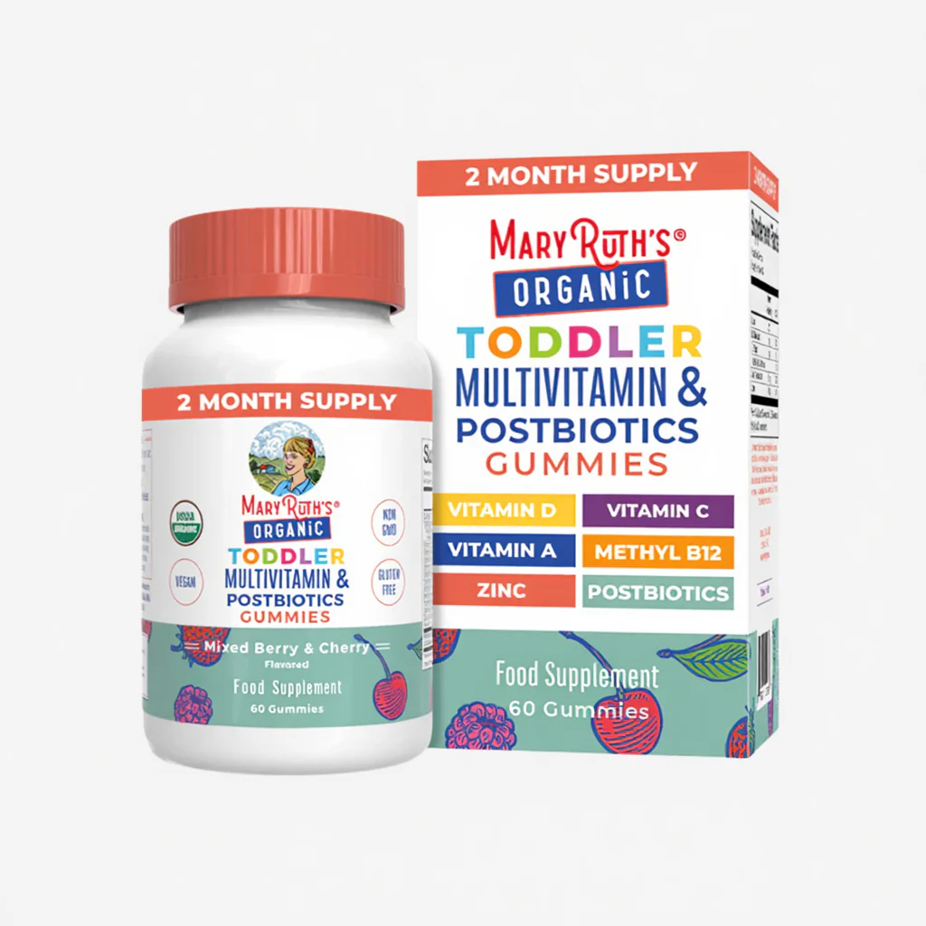 Organic Toddler Multivitamin & Postbiotic Gummies - Mixed Berry & Cherry