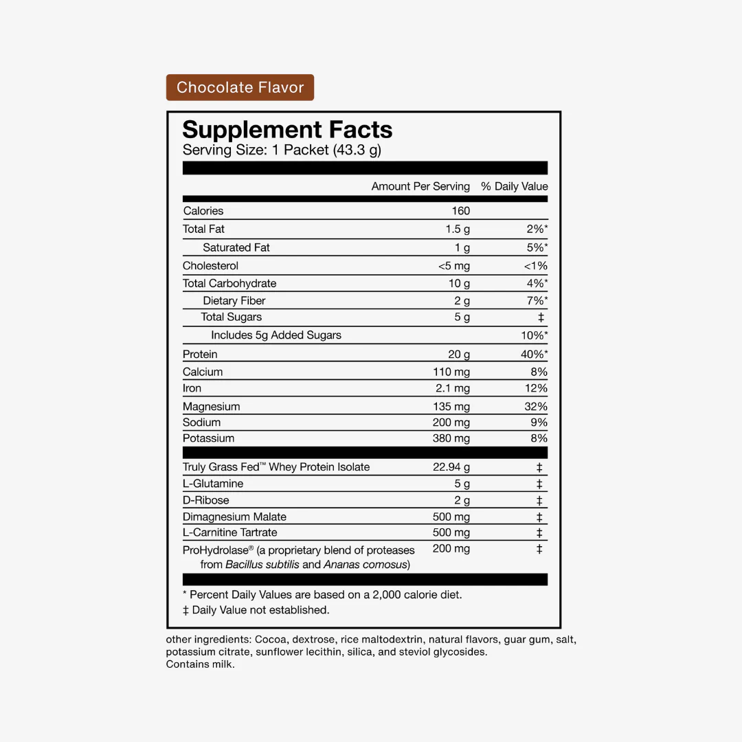 Recovery Grass-Fed Whey Protein Isolate - Chocolate - Singles - Image 2